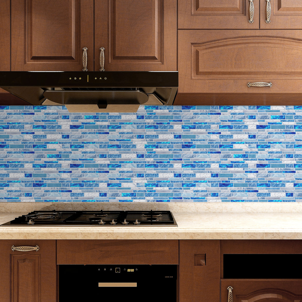 Linear Mosaic Tile Stickers - Blue & White - High Gloss Crystal Film