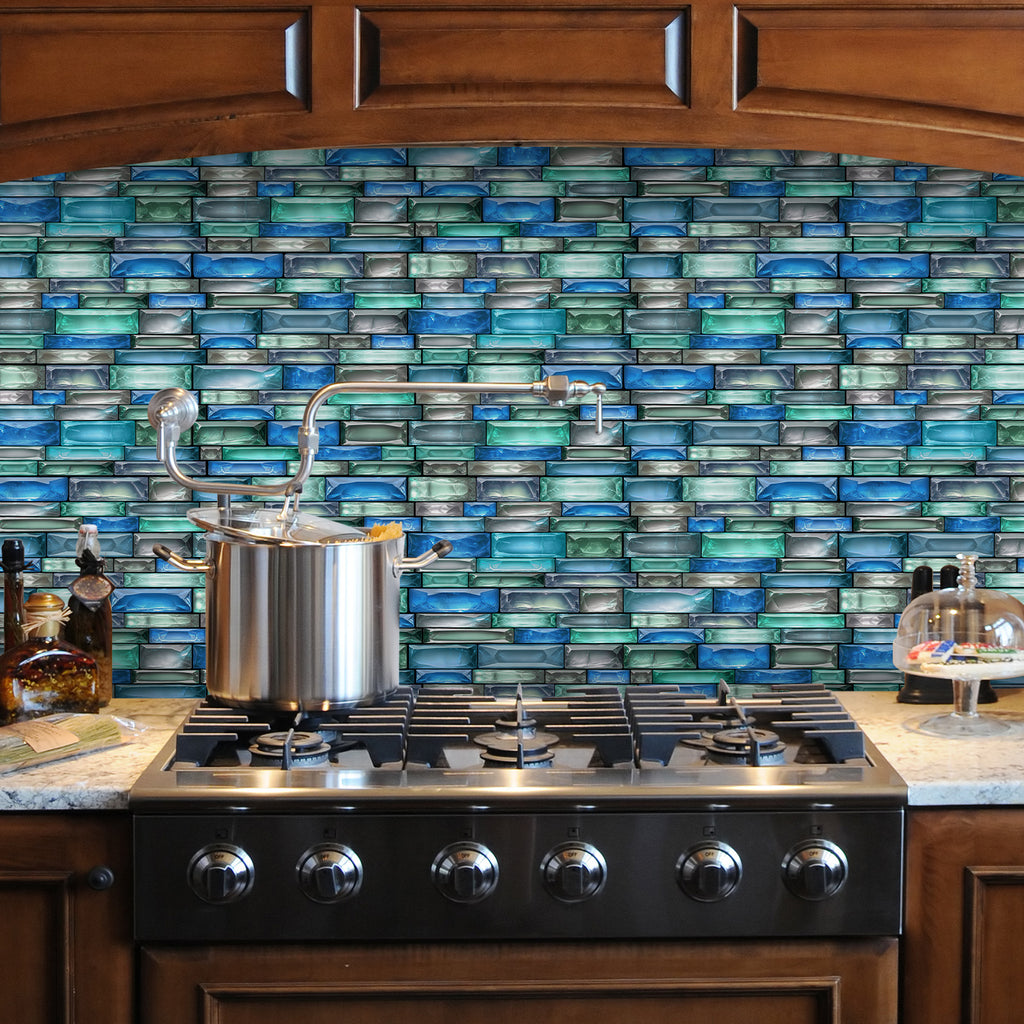 Linear Mosaic Tile Stickers - Bule Green - High Gloss Crystal Film