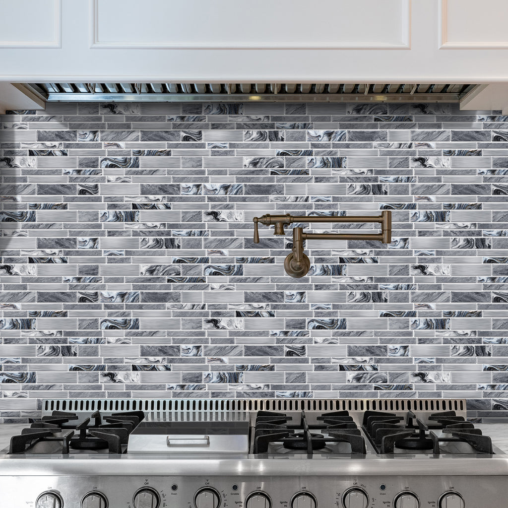 Linear Mosaic Tile Stickers - Silver Gray - High Gloss Crystal Film