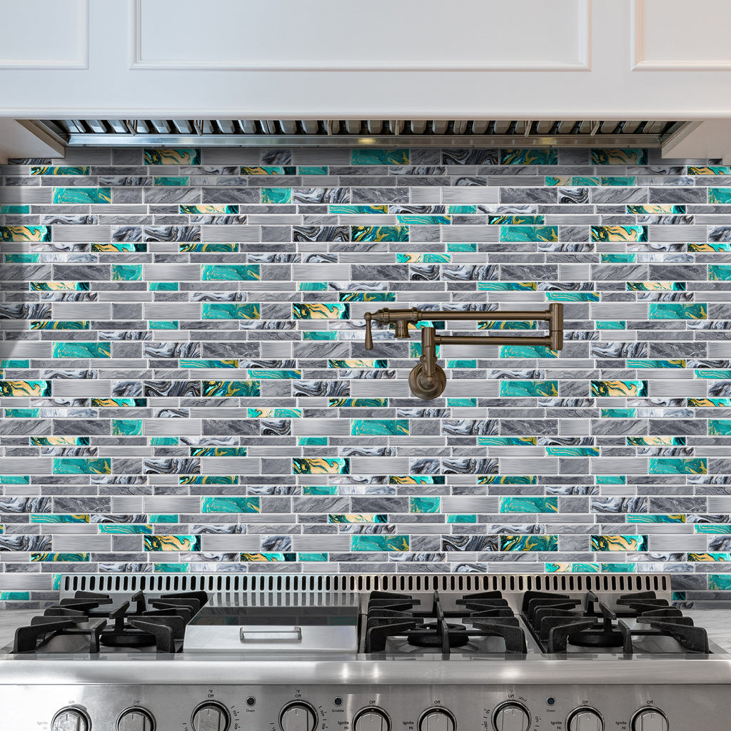 Linear Mosaic Tile Stickers - Cyan Gray - High Gloss Crystal Film