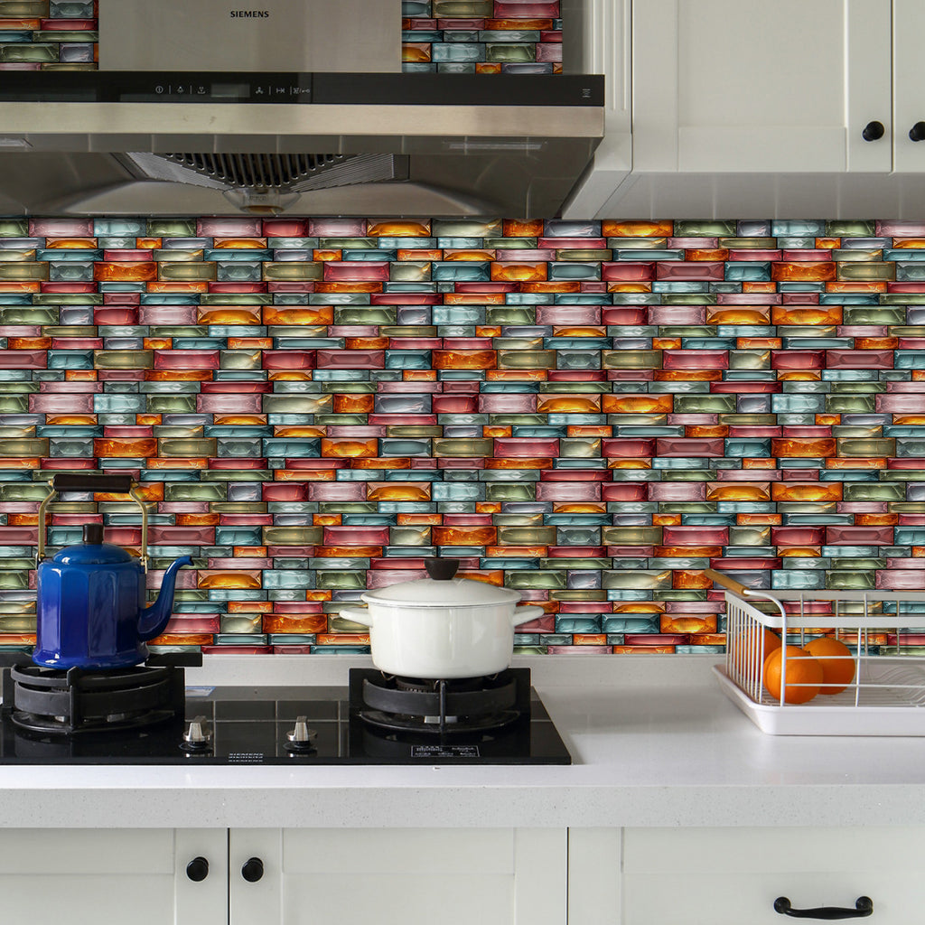 Linear Mosaic Tile Stickers - Colorful Glass - High Gloss Crystal Film