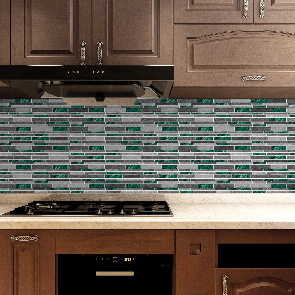 Linear Mosaic Tile Stickers - Green Stone - High Gloss Crystal Film