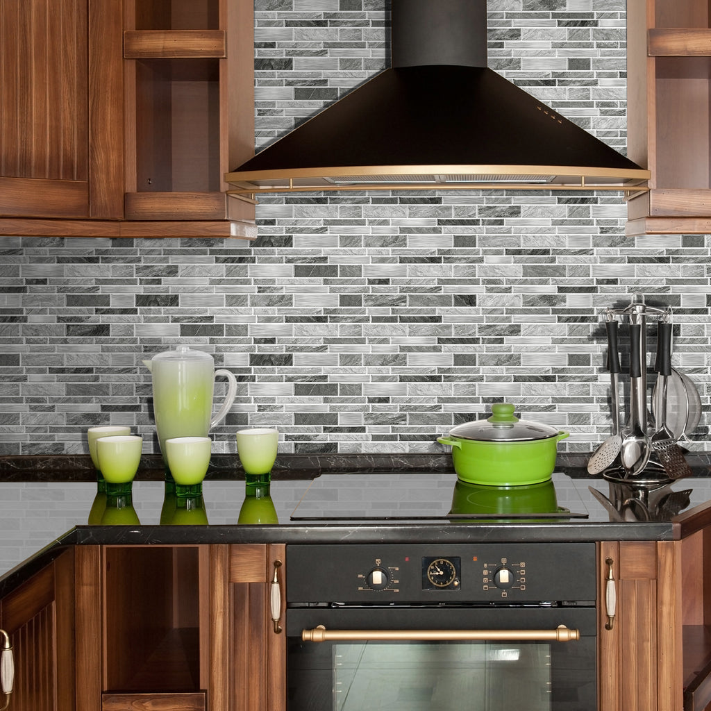 Linear Mosaic Tile Stickers - Gray & White - High Gloss Crystal Film