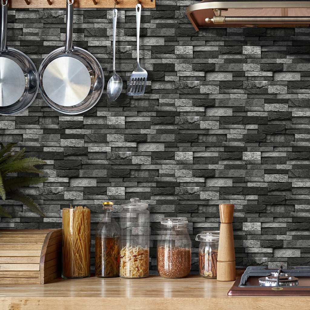 Linear Mosaic Tile Stickers - Charcoal Black - High Gloss Crystal Film