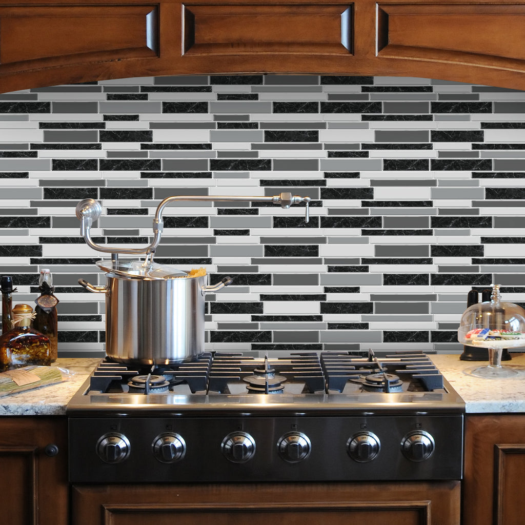 Linear Mosaic Tile Stickers - Gray Black - High Gloss Crystal Film