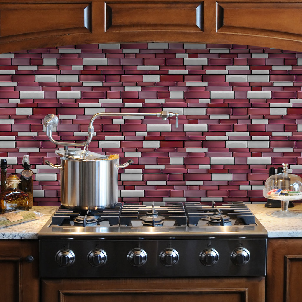 Linear Mosaic Tile Stickers - Dark Red - High Gloss Crystal Film
