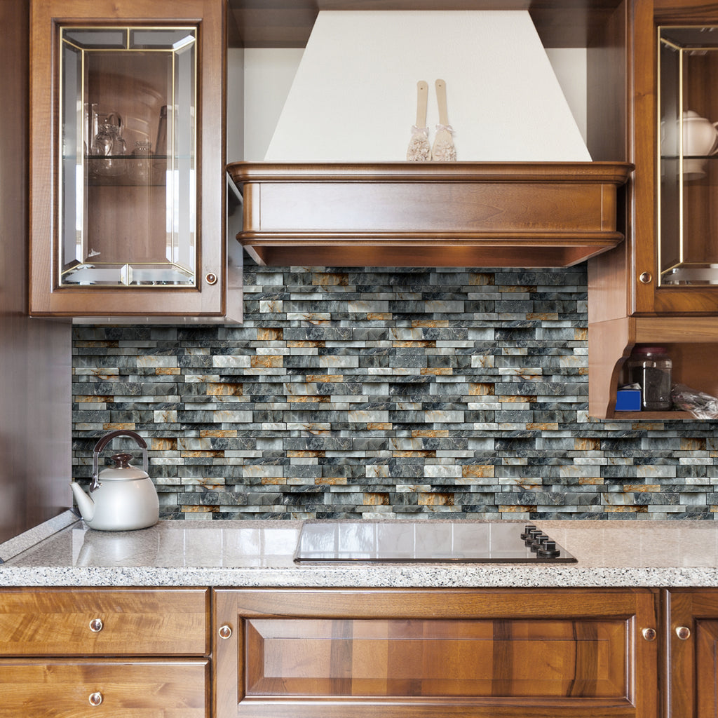 Linear Mosaic Tile Stickers - Bronze Black - High Gloss Crystal Film