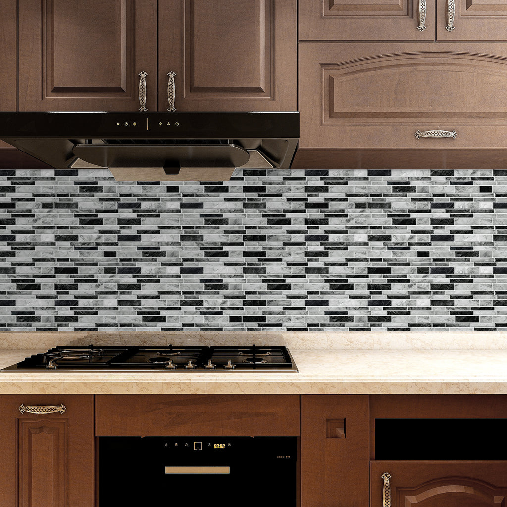 Linear Mosaic Tile Stickers - Black & White - High Gloss Crystal Film