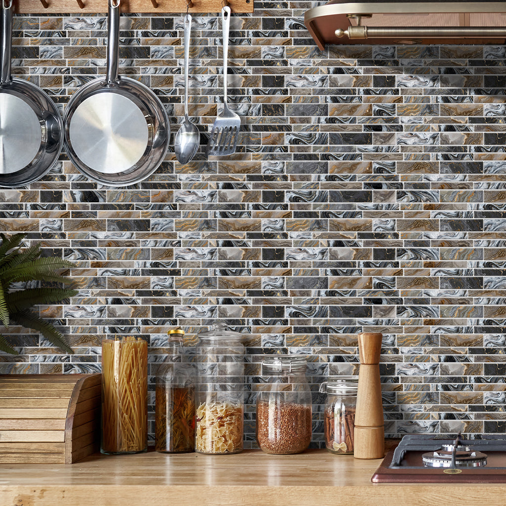 Linear Mosaic Tile Stickers - Grey Brown - High Gloss Crystal Film