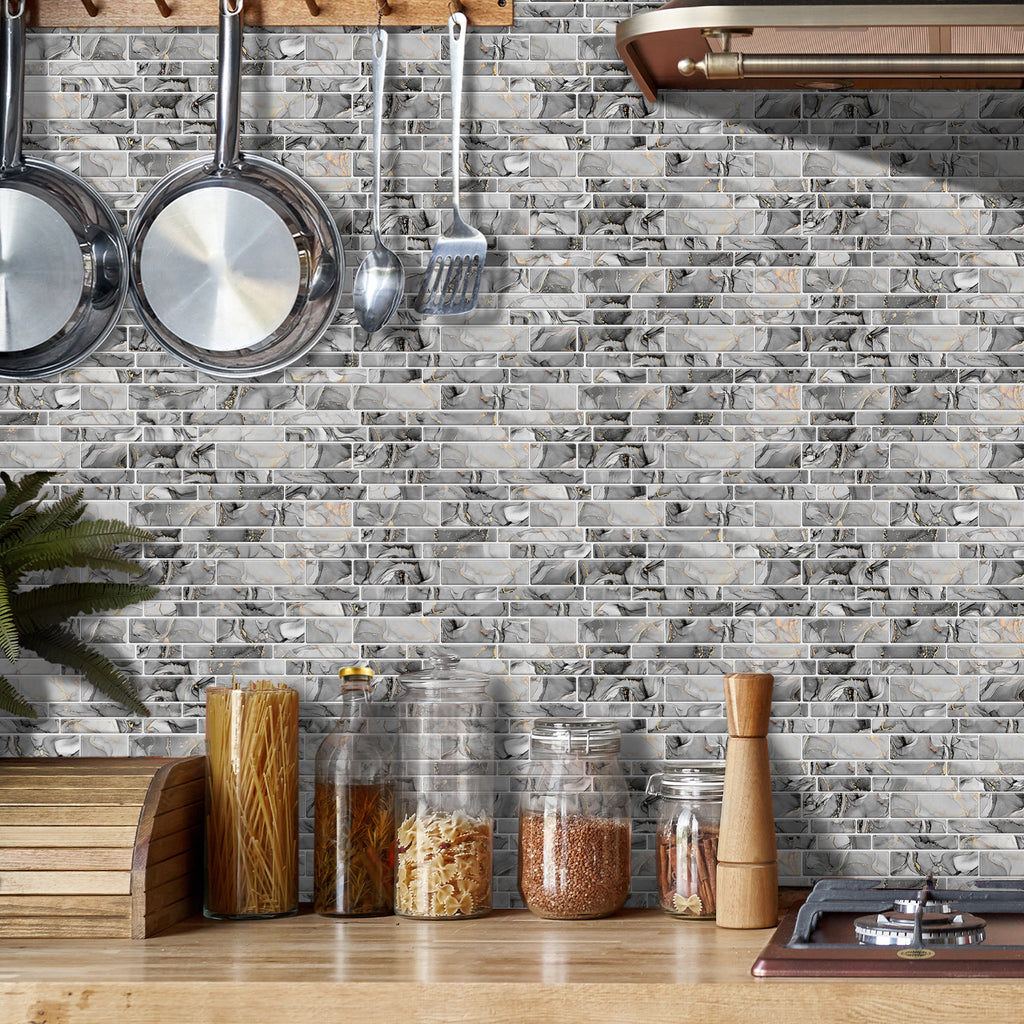 Linear Mosaic Tile Stickers - Rock Gray - High Gloss Crystal Film