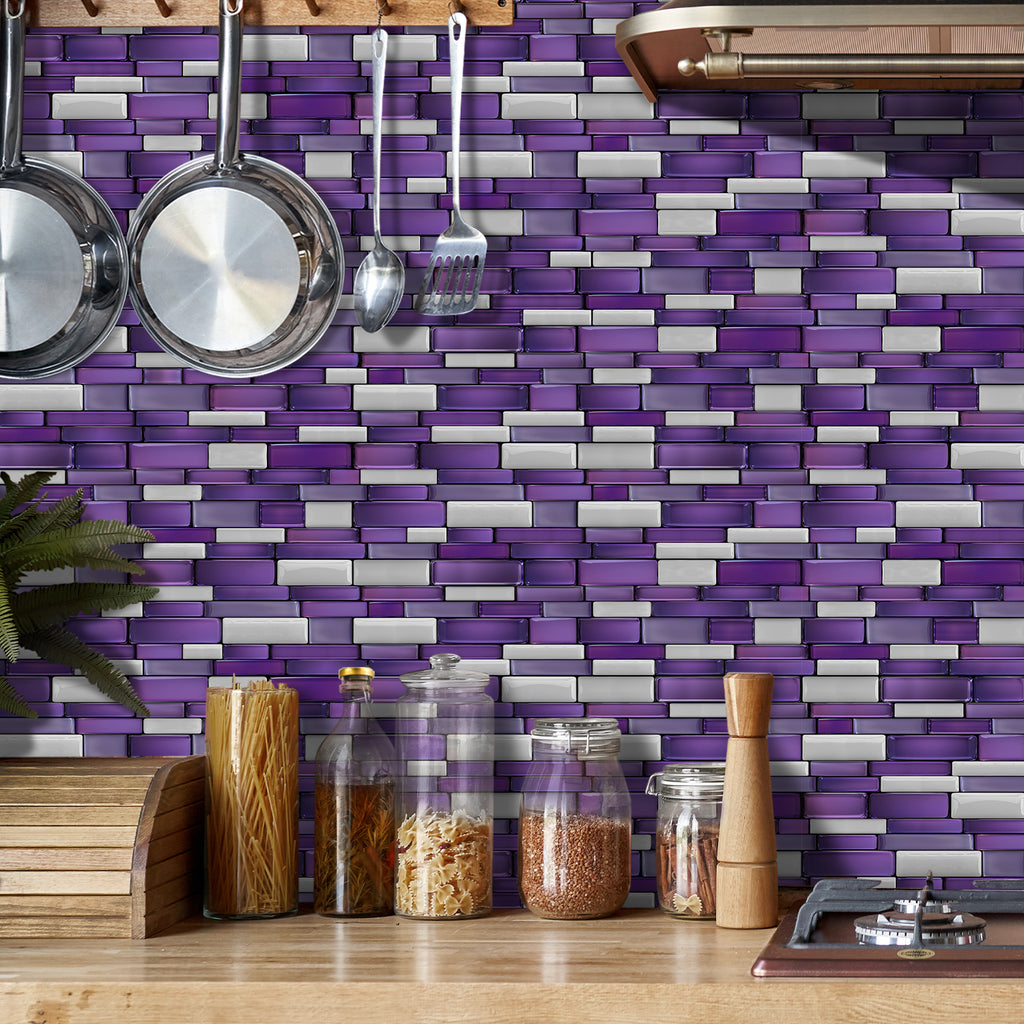 Linear Mosaic Tile Stickers - Purple Stone - High Gloss Crystal Film