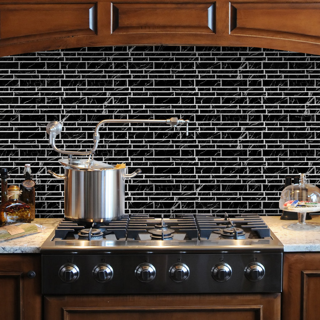 Linear Mosaic Tile Stickers - Black marble - High Gloss Crystal Film