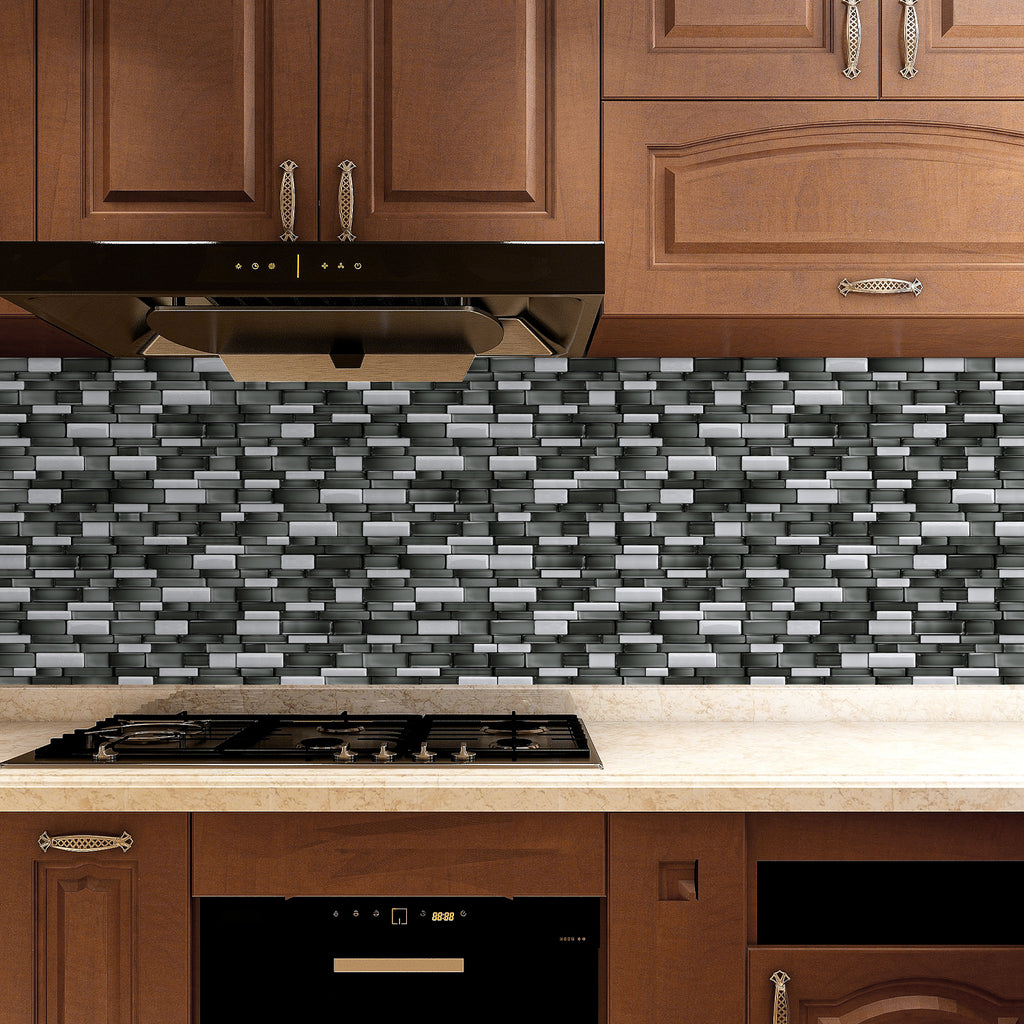 Linear Mosaic Tile Stickers - Black Stone - High Gloss Crystal Film