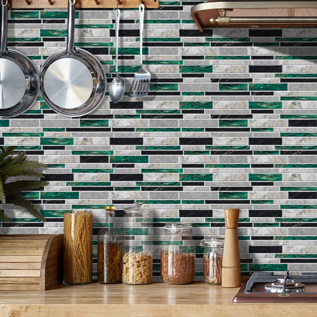 Linear Mosaic Tile Stickers - Gray Green - High Gloss Crystal Film