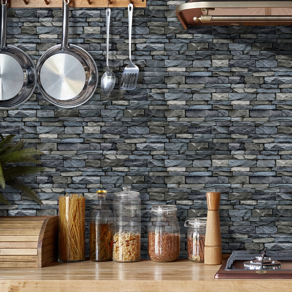 Linear Mosaic Tile Stickers - Grey Blue - High Gloss Crystal Film