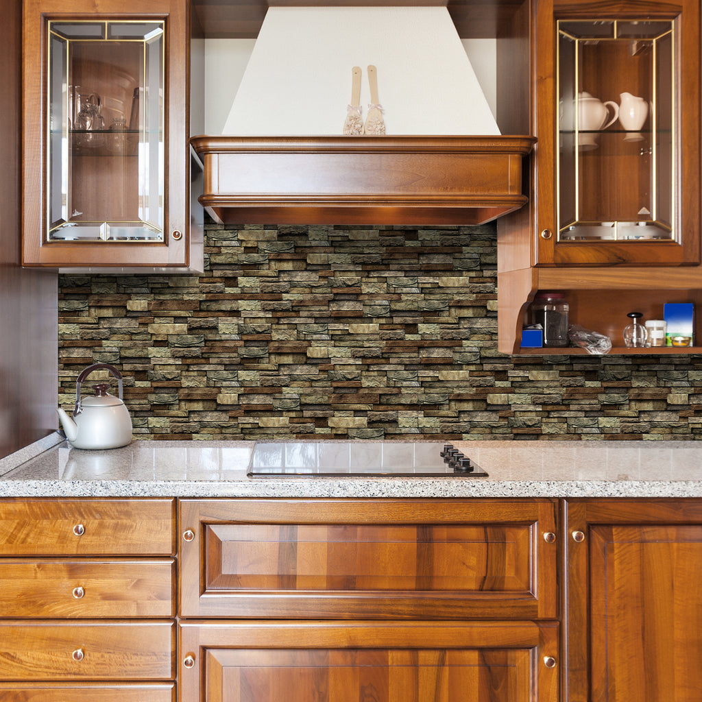 Linear Mosaic Tile Stickers - Brown Brick - High Gloss Crystal Film