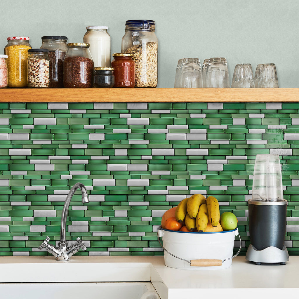 Linear Mosaic Tile Stickers - Emerald Green - High Gloss Crystal Film