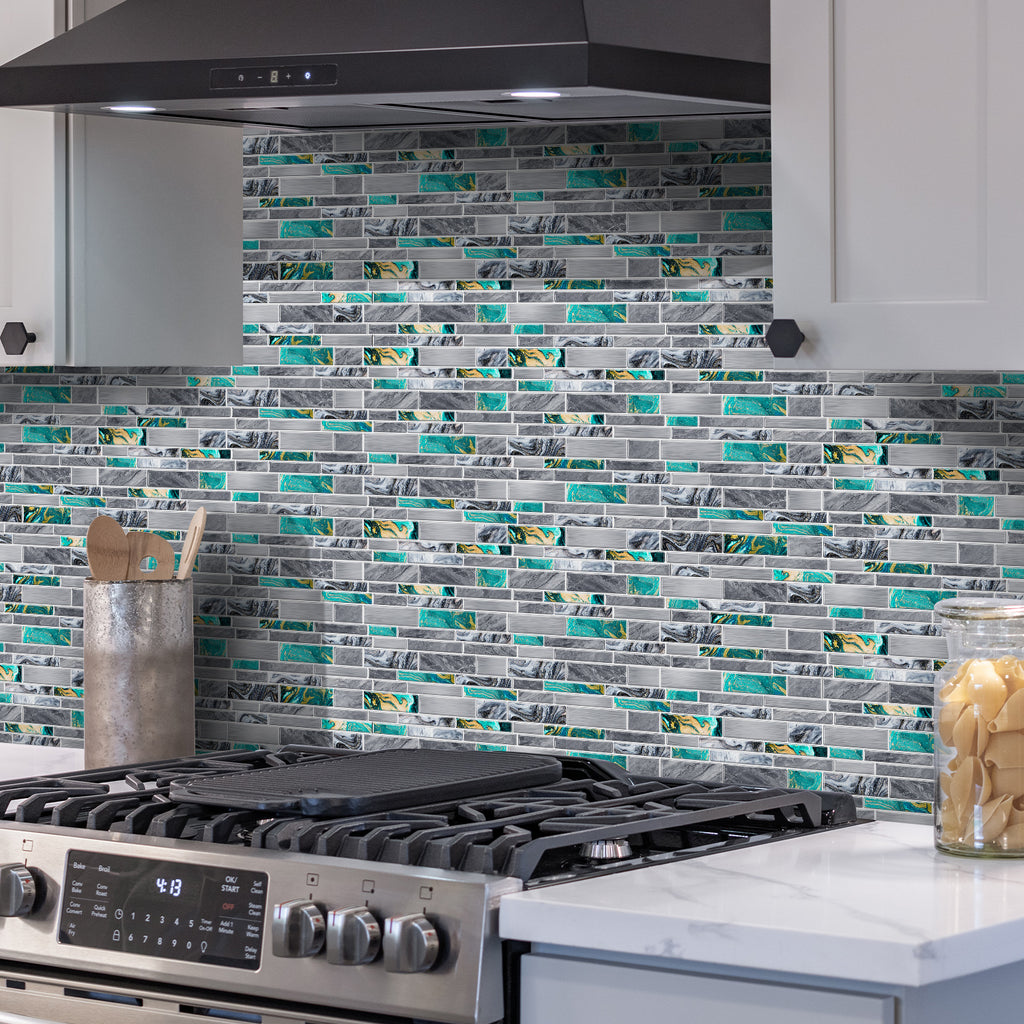 Linear Mosaic Tile Stickers - Cyan Gray - High Gloss Crystal Film