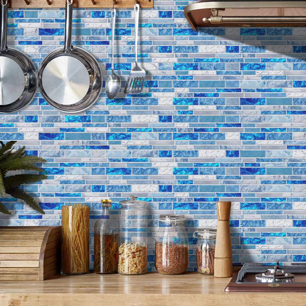 Linear Mosaic Tile Stickers - Blue & White - High Gloss Crystal Film