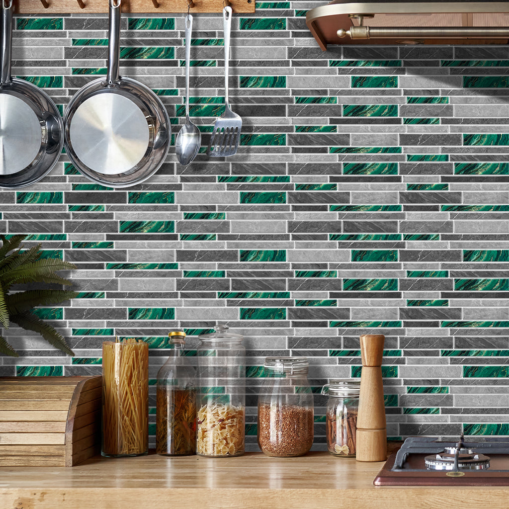 Linear Mosaic Tile Stickers - Green Stone - High Gloss Crystal Film