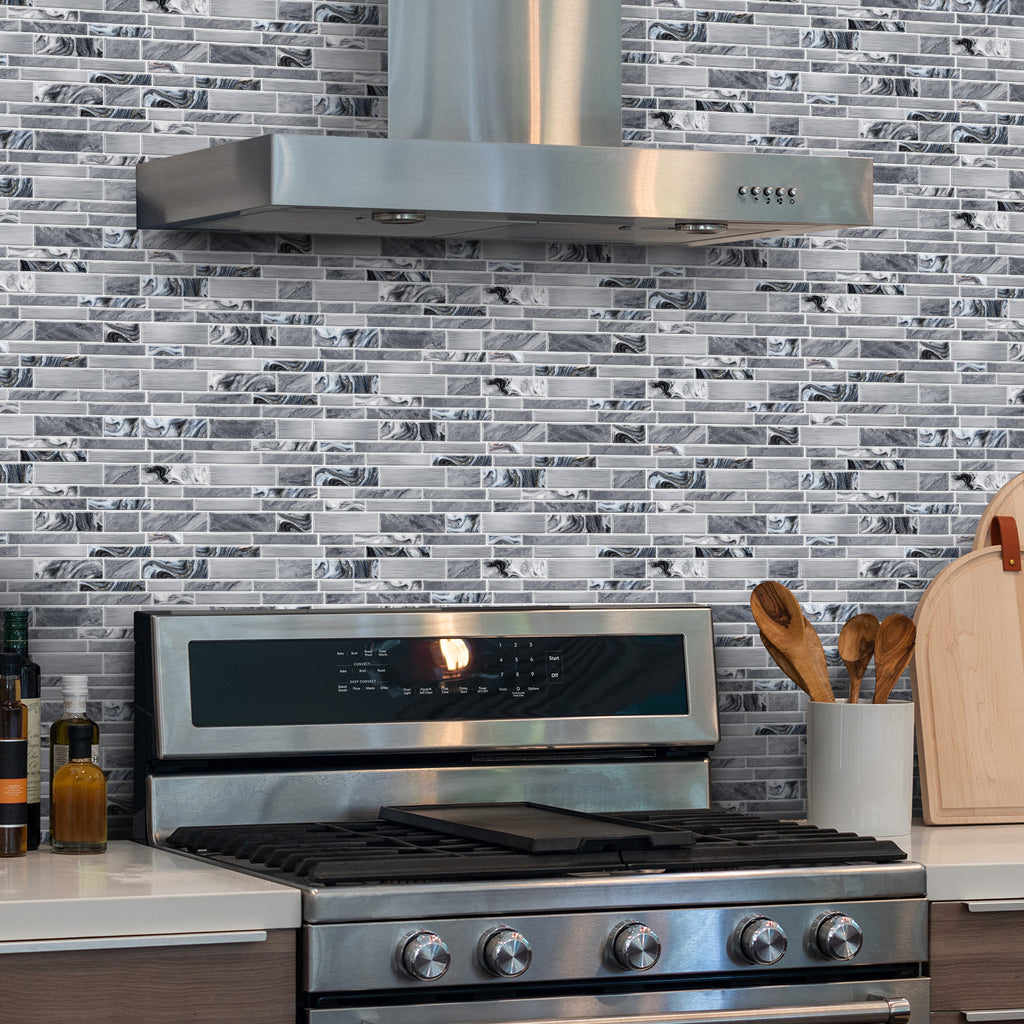 Linear Mosaic Tile Stickers - Silver Gray - High Gloss Crystal Film
