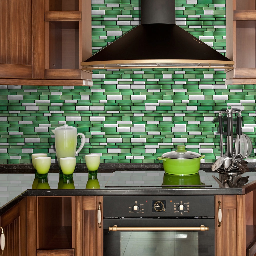 Linear Mosaic Tile Stickers - Emerald Green - High Gloss Crystal Film