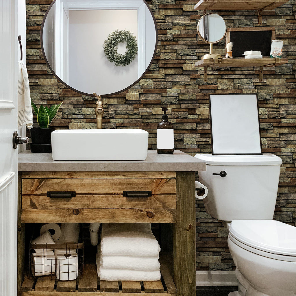 Linear Mosaic Tile Stickers - Brown Brick - High Gloss Crystal Film