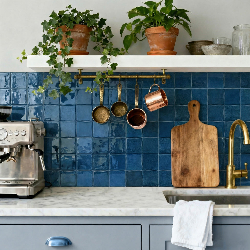 Cobalt Blue Square Grid Mosaic Tiles - 3D Gel Peel and Stick Splashback