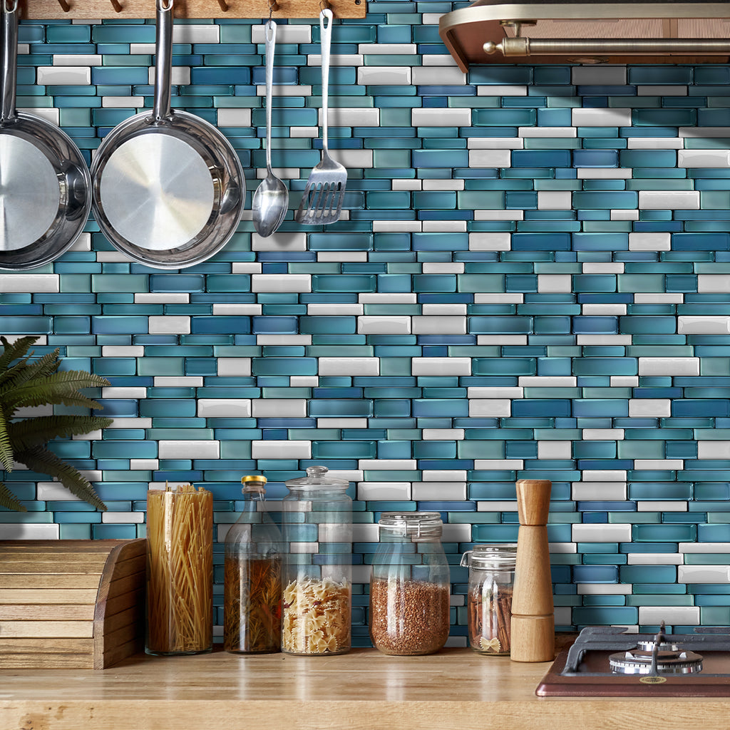 Linear Mosaic Tile Stickers - Lake Blue - High Gloss Crystal Film