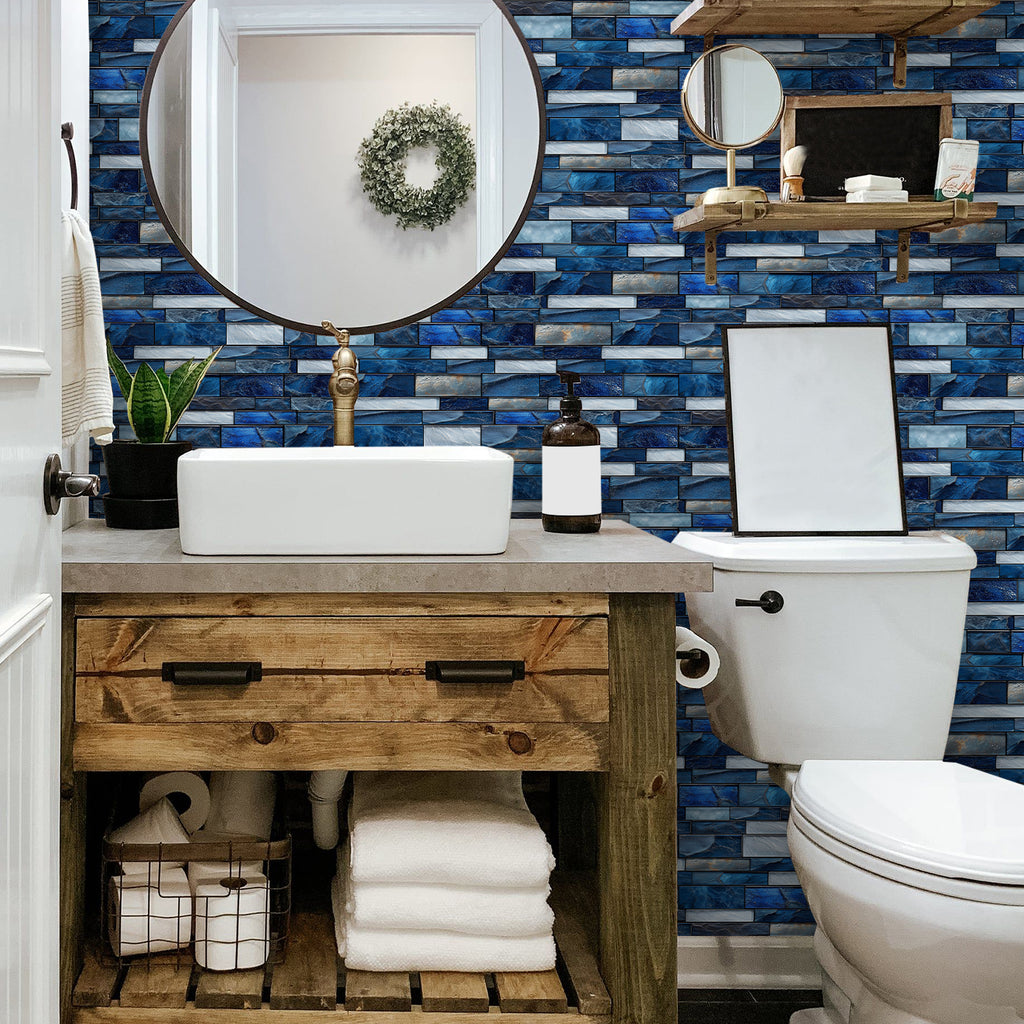 Linear Mosaic Tile Stickers - Sapphire Blue - High Gloss Crystal Film
