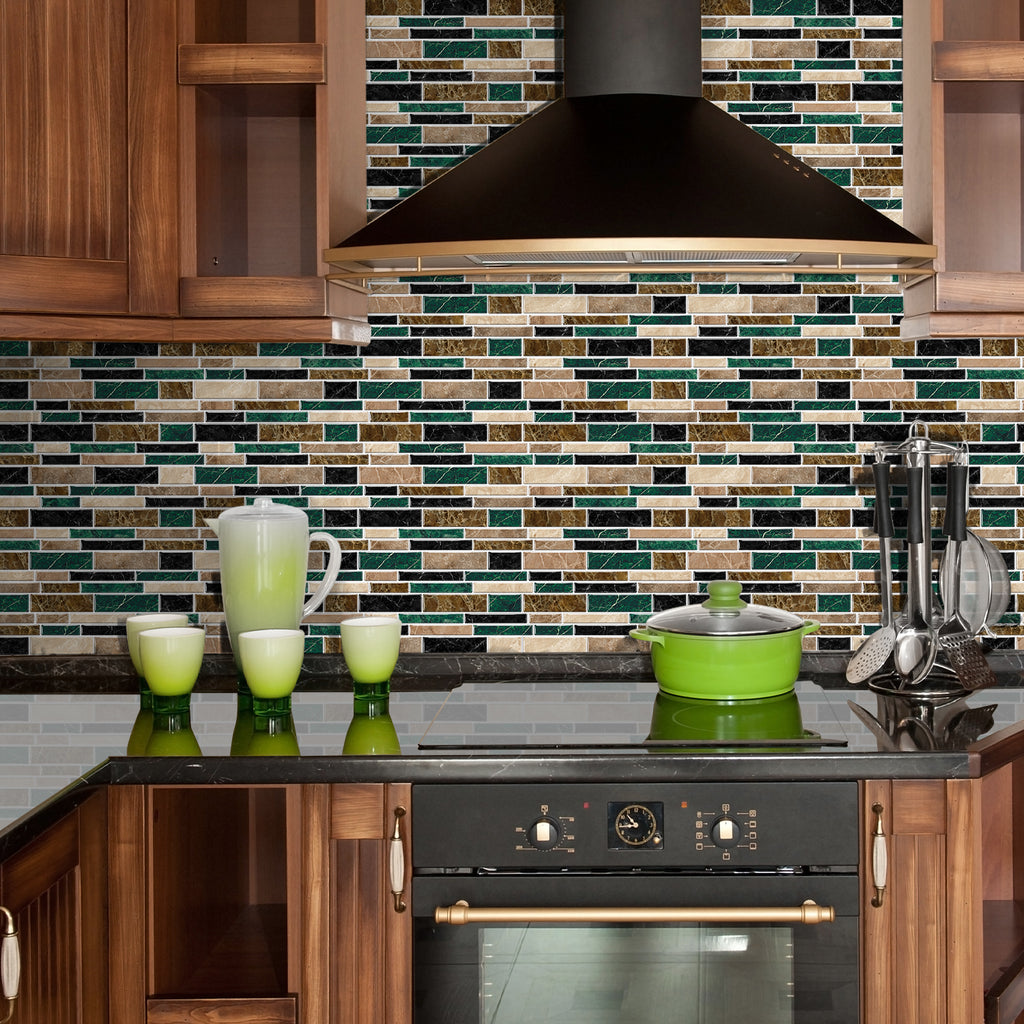 Linear Mosaic Tile Stickers - Brown Green - High Gloss Crystal Film