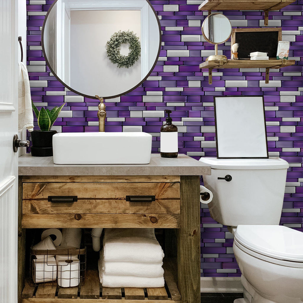 Linear Mosaic Tile Stickers - Purple Stone - High Gloss Crystal Film