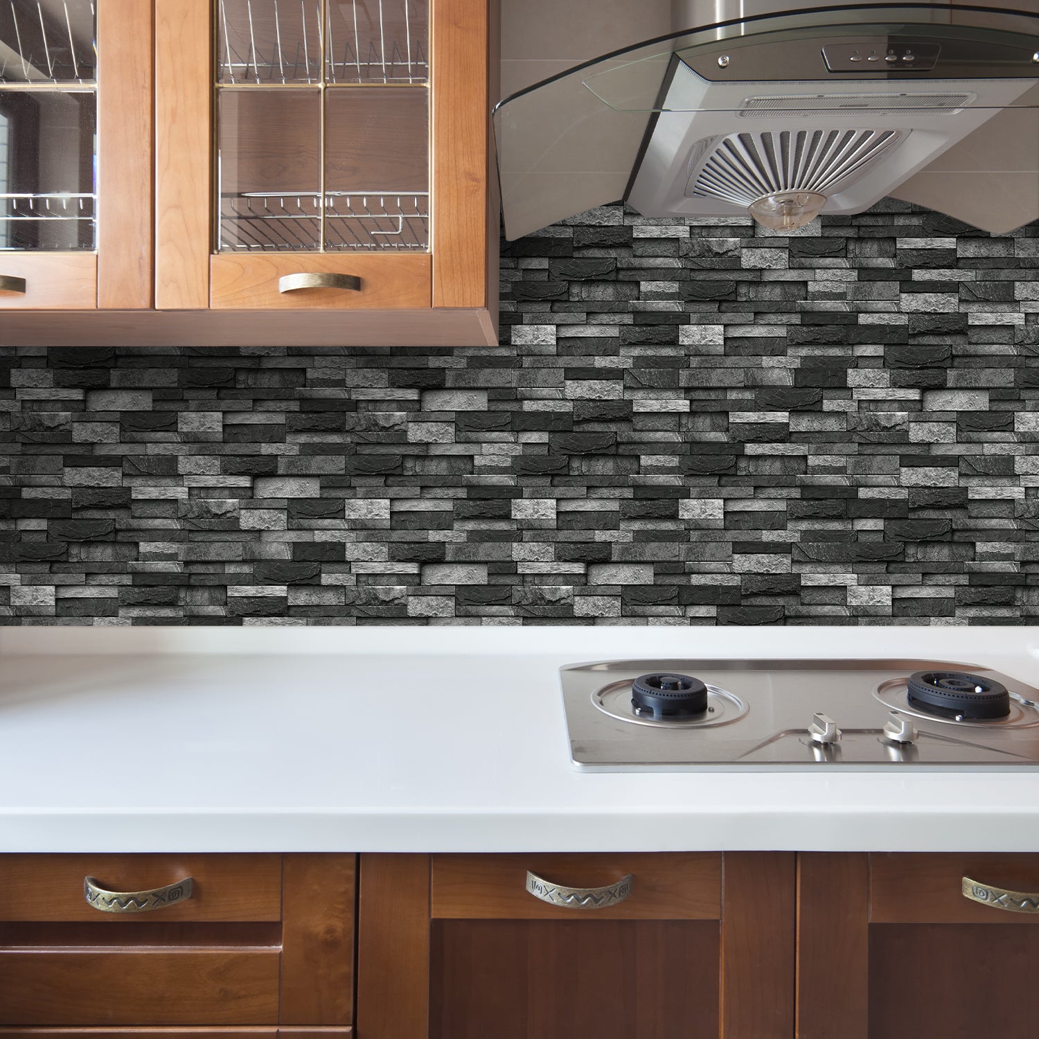 Linear Mosaic Tile Stickers - Charcoal Black - High Gloss Crystal Film