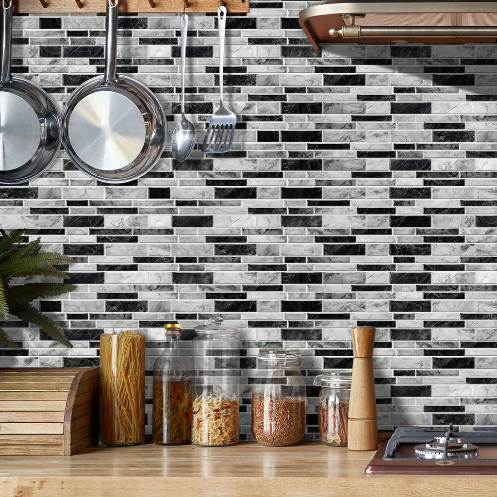 Linear Mosaic Tile Stickers - Black & White - High Gloss Crystal Film