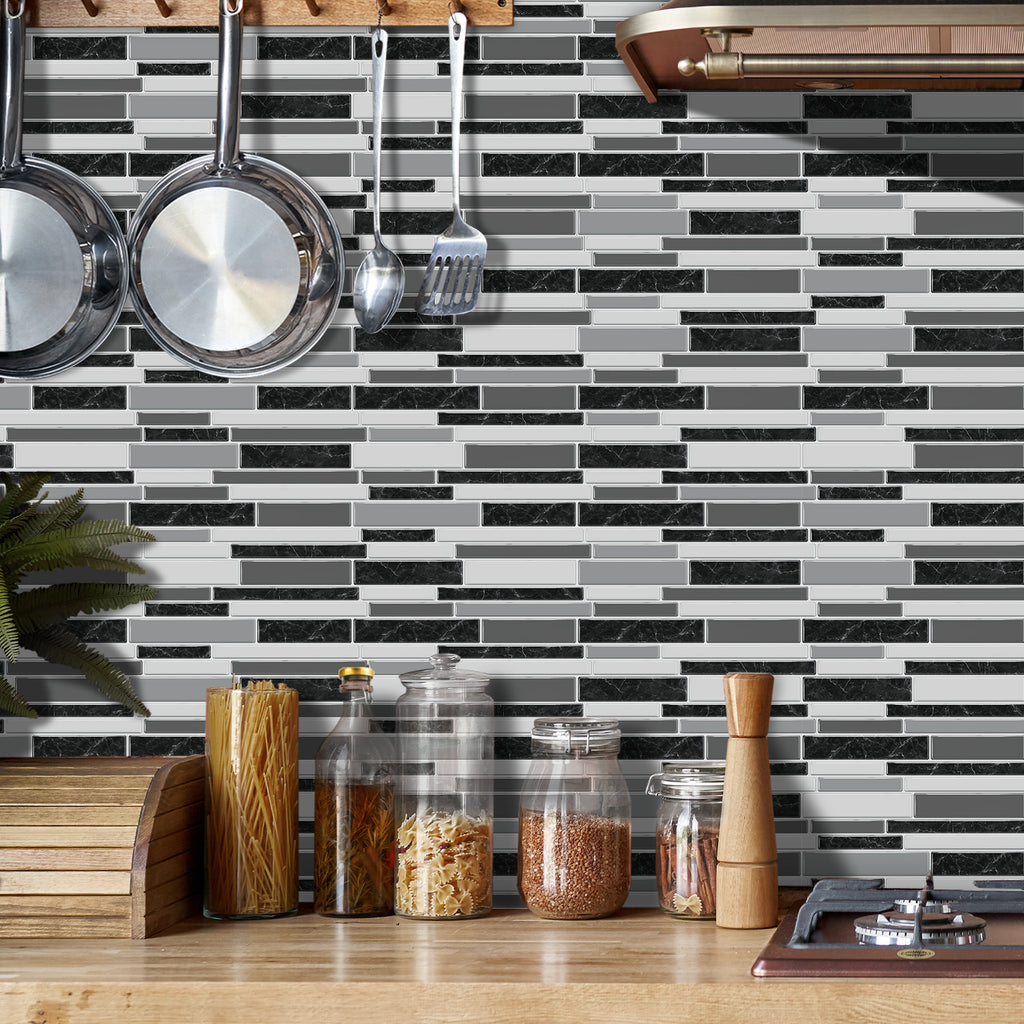 Linear Mosaic Tile Stickers - Gray Black - High Gloss Crystal Film