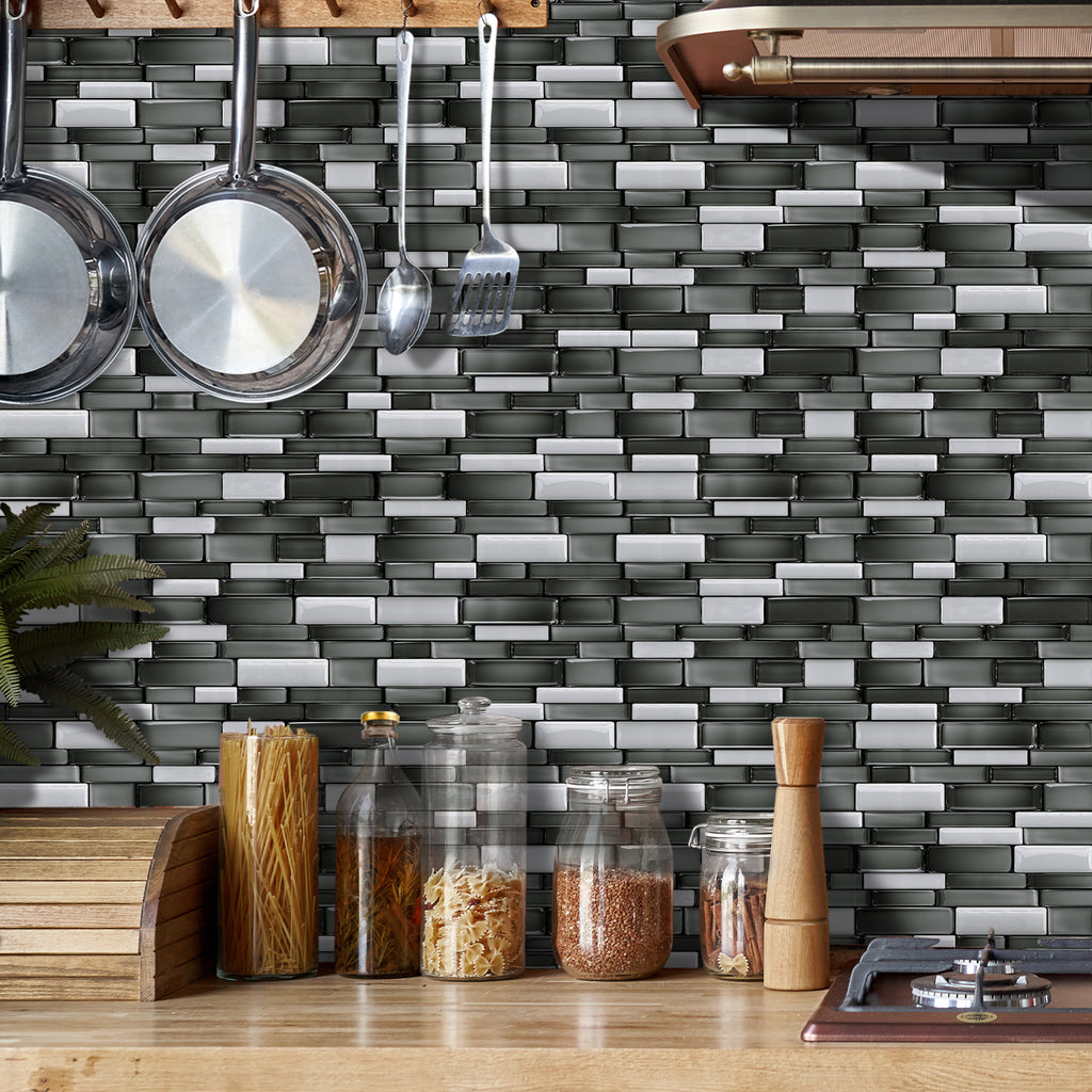 Linear Mosaic Tile Stickers - Black Stone - High Gloss Crystal Film