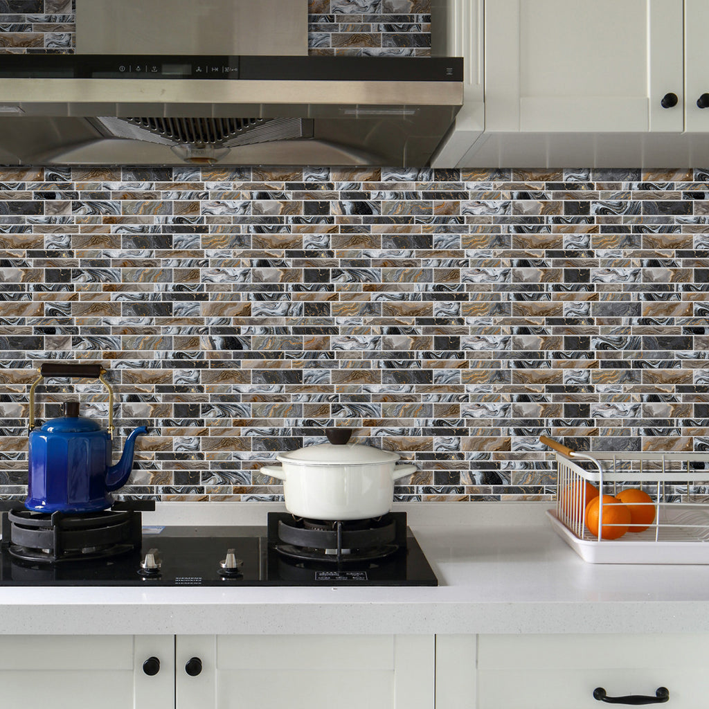 Linear Mosaic Tile Stickers - Grey Brown - High Gloss Crystal Film