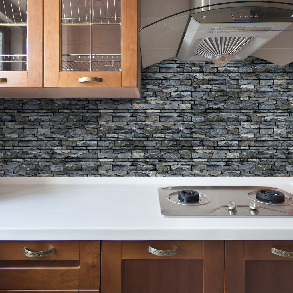 Linear Mosaic Tile Stickers - Grey Blue - High Gloss Crystal Film