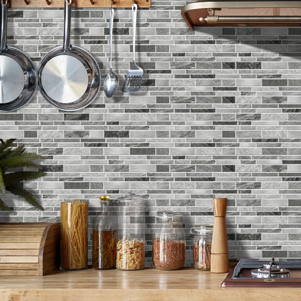 Linear Mosaic Tile Stickers - Gray & White - High Gloss Crystal Film