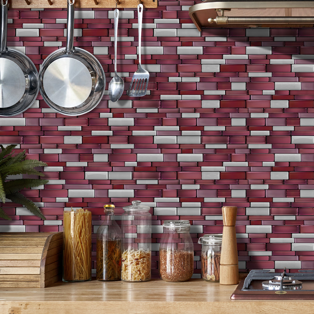 Linear Mosaic Tile Stickers - Dark Red - High Gloss Crystal Film