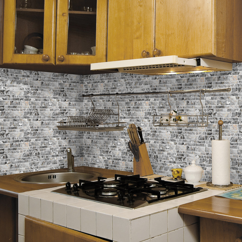 Linear Mosaic Tile Stickers - Rock Gray - High Gloss Crystal Film