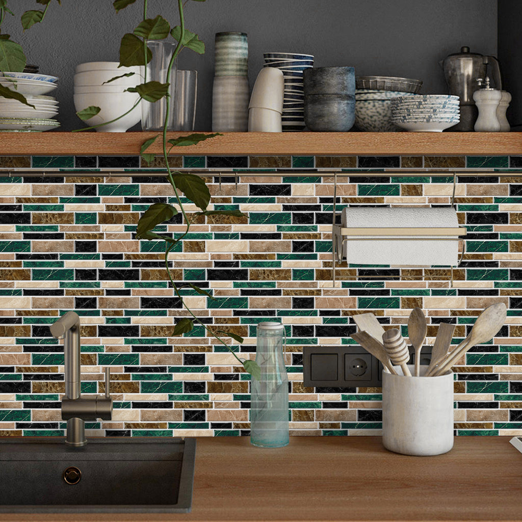 Linear Mosaic Tile Stickers - Brown Green - High Gloss Crystal Film