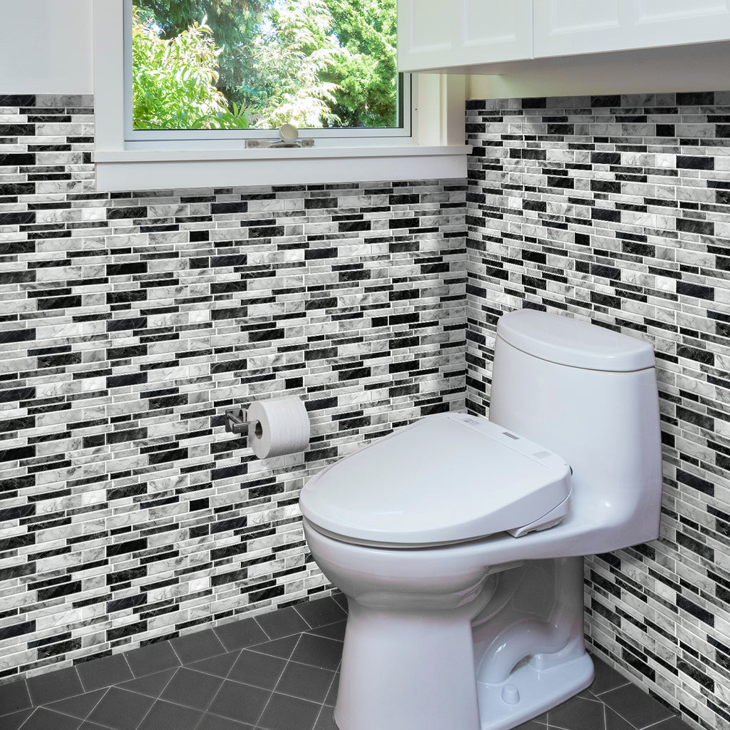 Linear Mosaic Tile Stickers - Black & White - High Gloss Crystal Film
