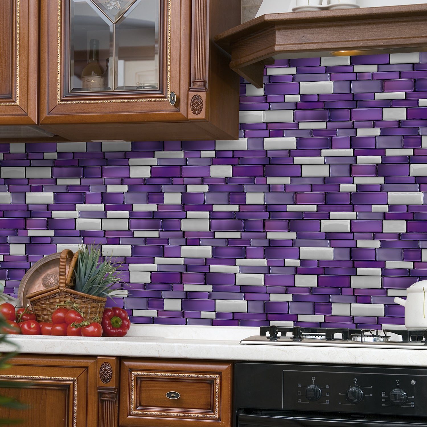 Linear Mosaic Tile Stickers - Purple Stone - High Gloss Crystal Film