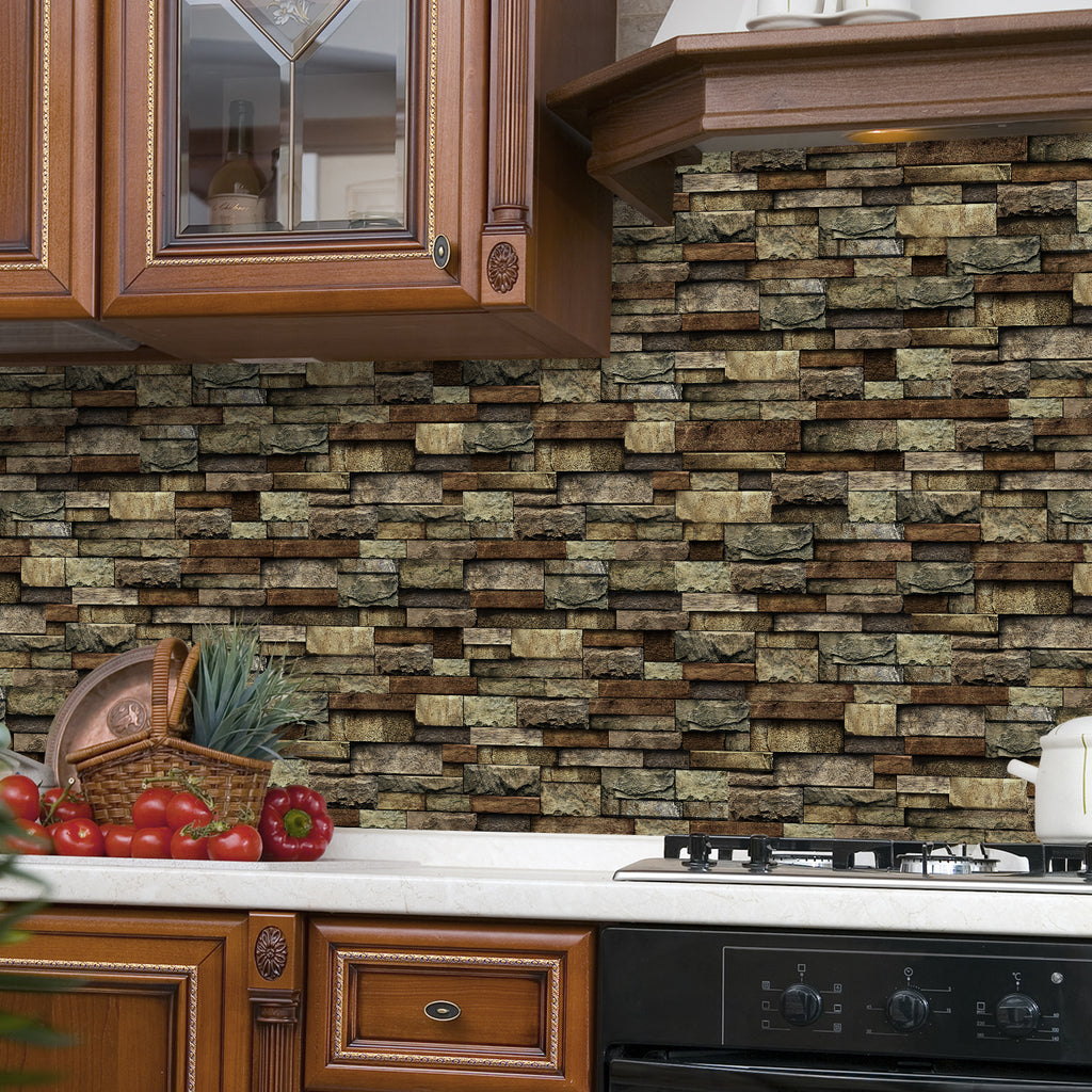 Linear Mosaic Tile Stickers - Brown Brick - High Gloss Crystal Film