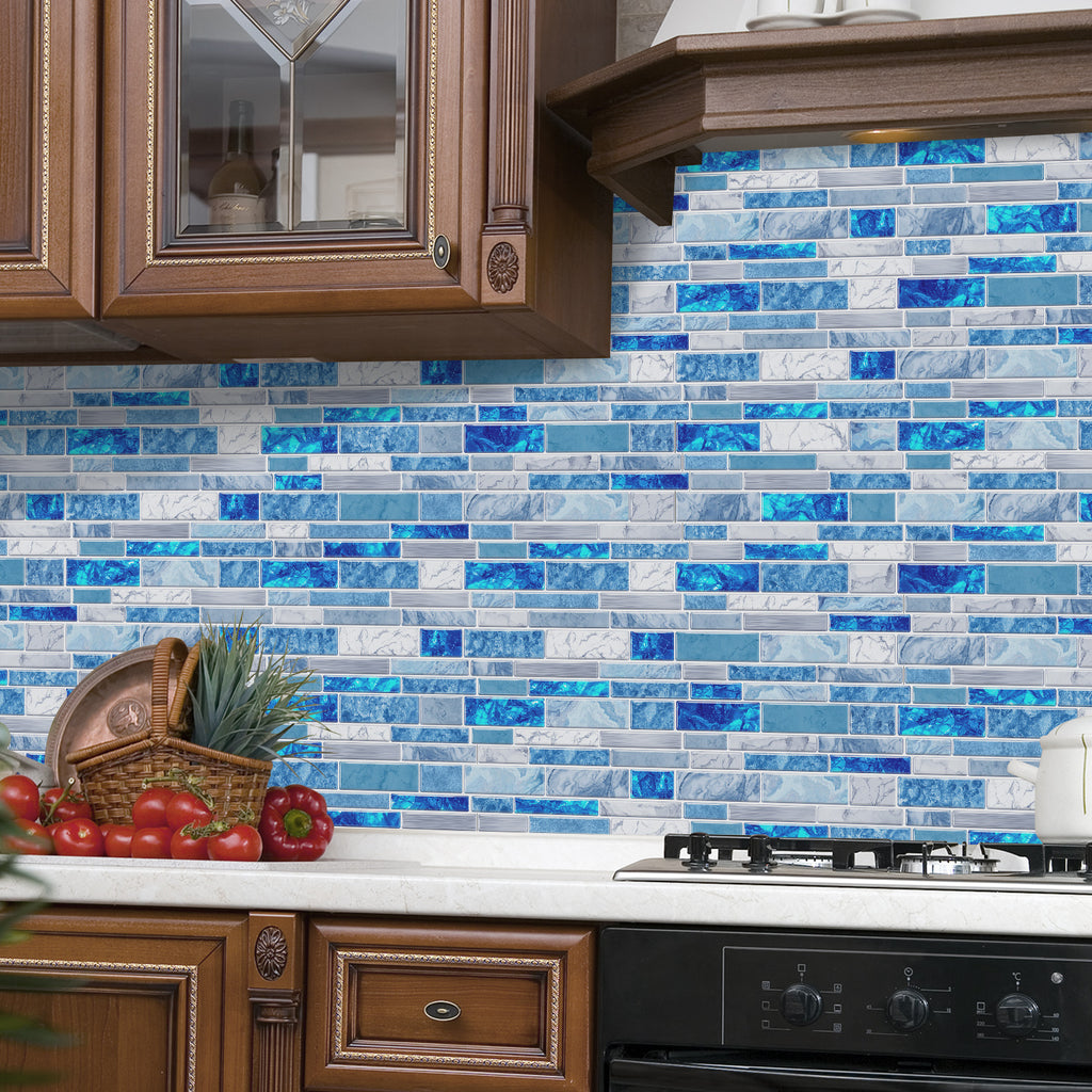 Linear Mosaic Tile Stickers - Blue & White - High Gloss Crystal Film