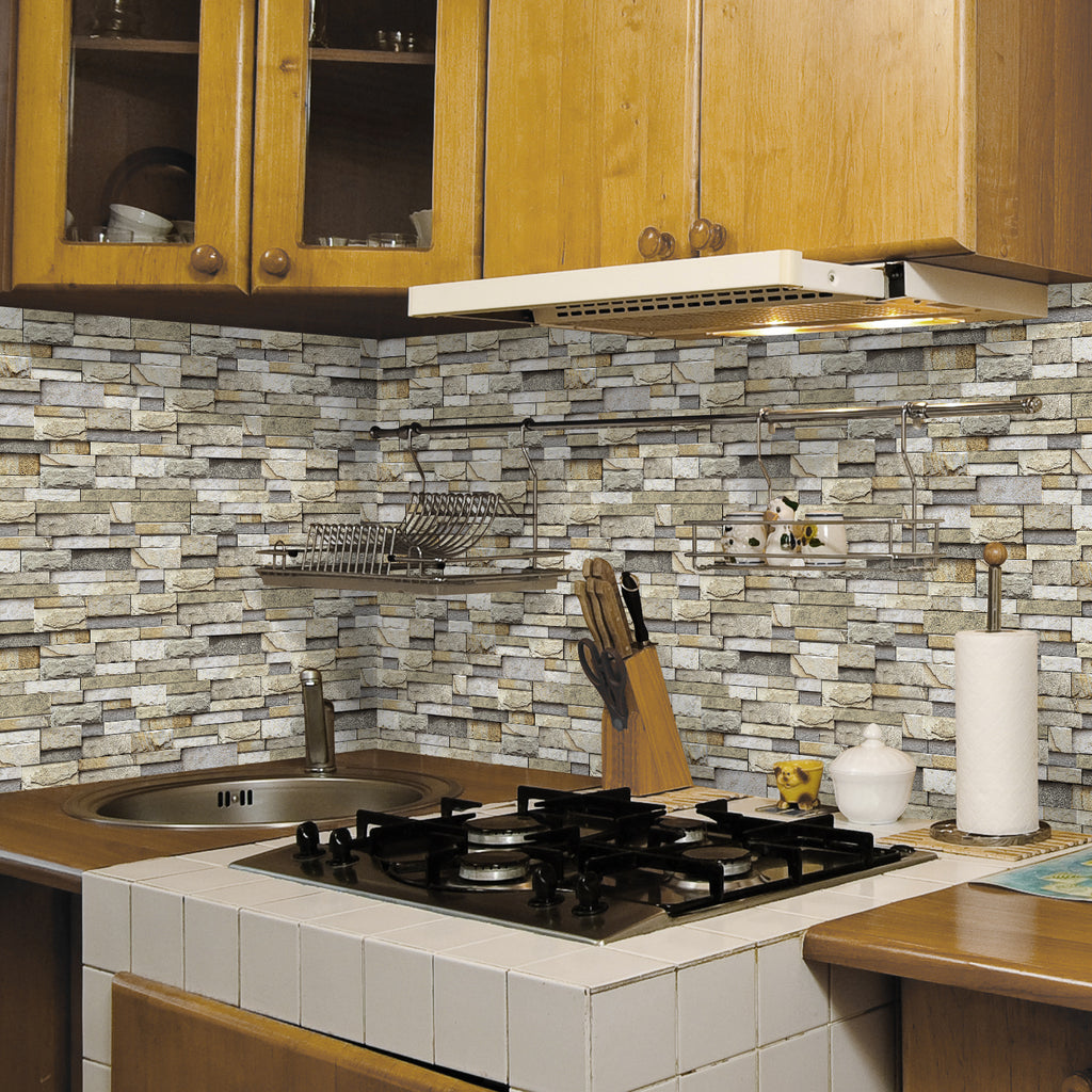 Linear Mosaic Tile Stickers - Beige Brick - High Gloss Crystal Film