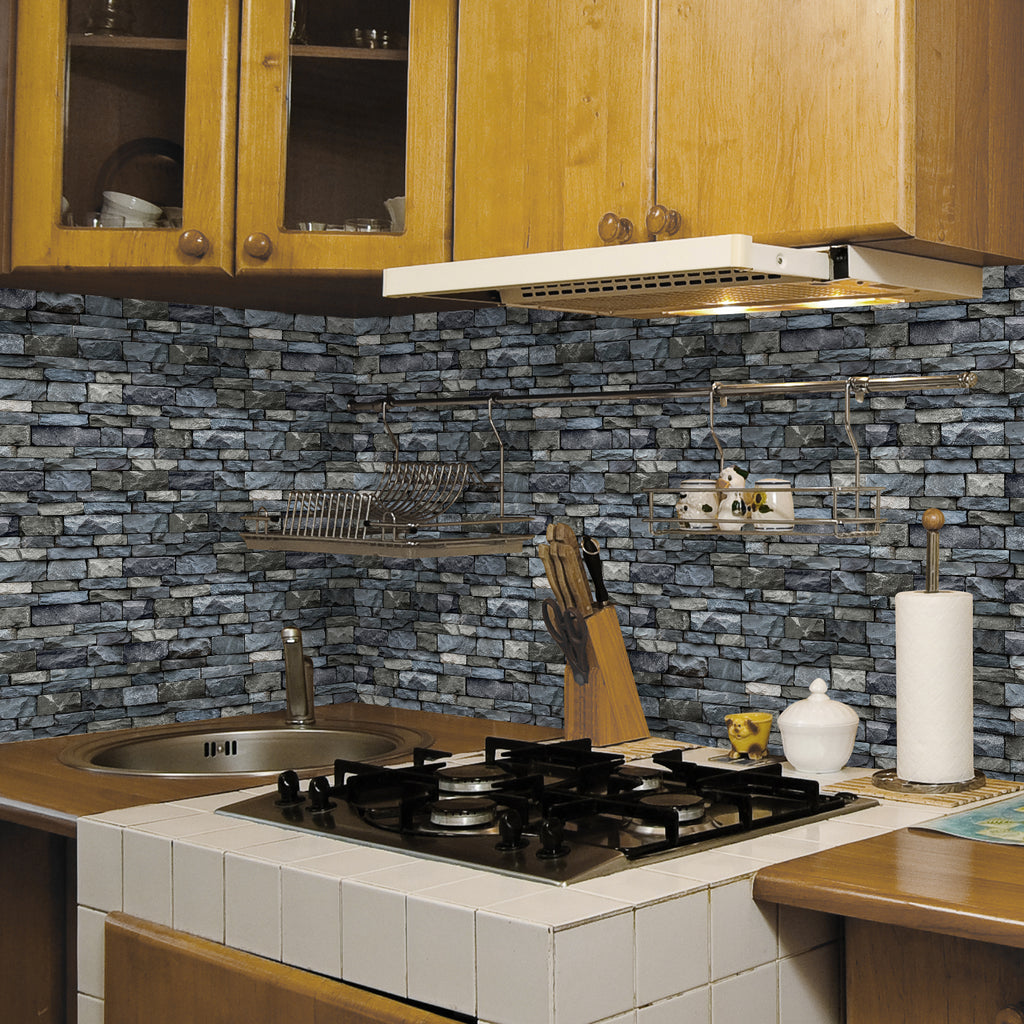 Linear Mosaic Tile Stickers - Grey Blue - High Gloss Crystal Film