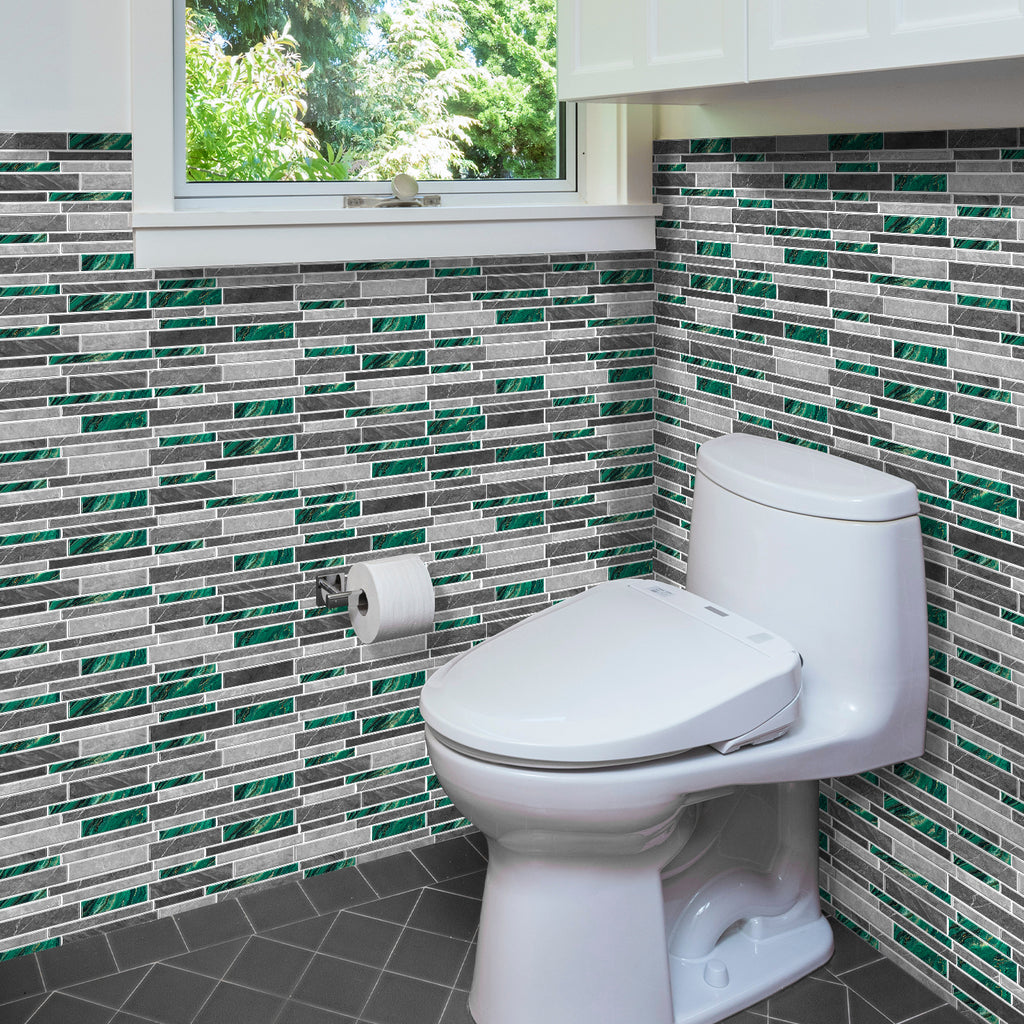 Linear Mosaic Tile Stickers - Green Stone - High Gloss Crystal Film