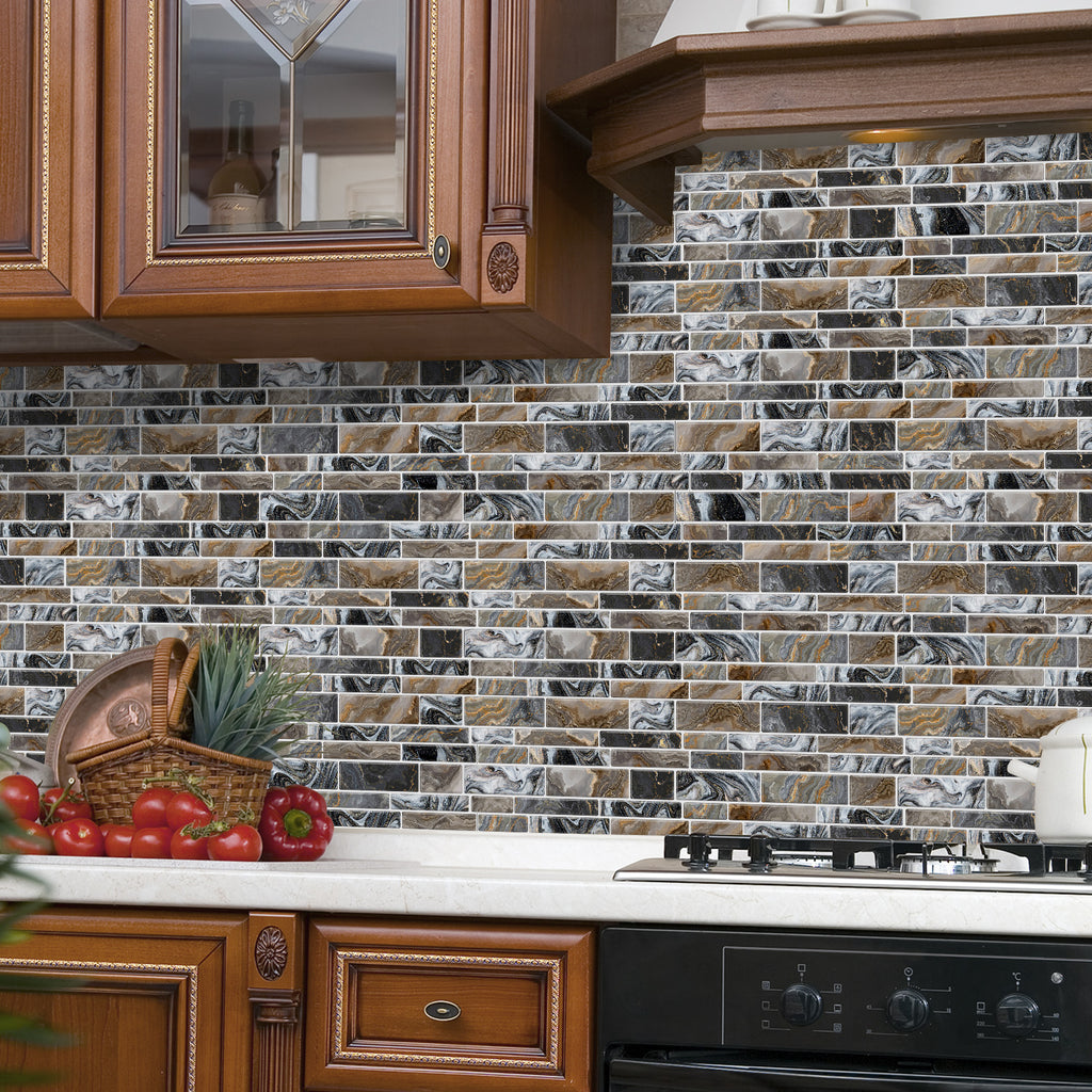 Linear Mosaic Tile Stickers - Grey Brown - High Gloss Crystal Film